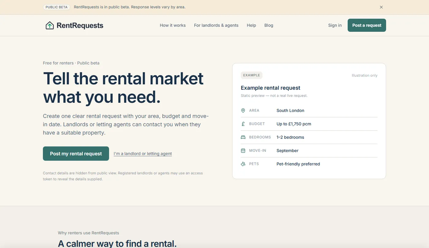 Screenshot of the RentRequests website